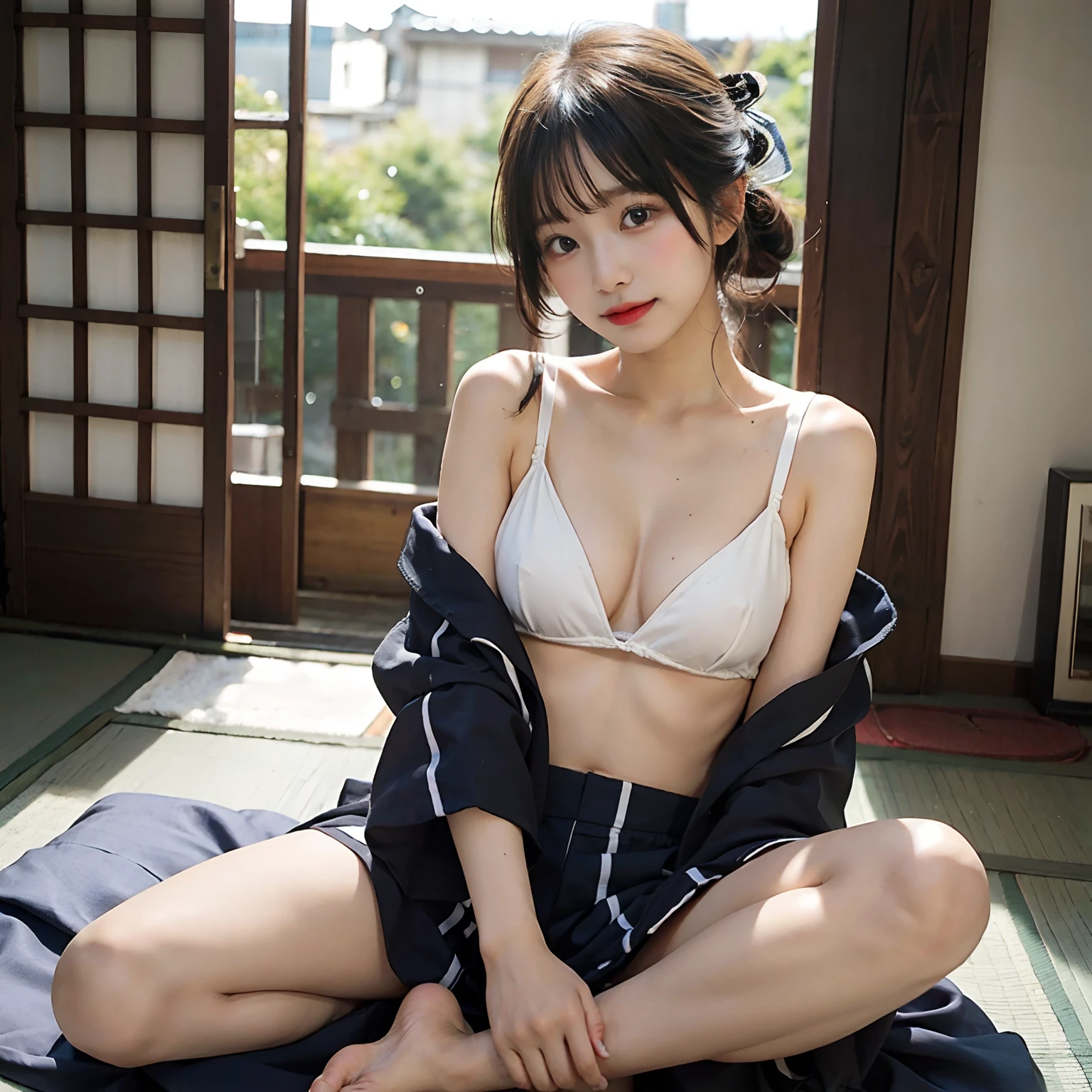 hi-school girl, lesbian, Japan Yukata, No bra, , Legs spread wide