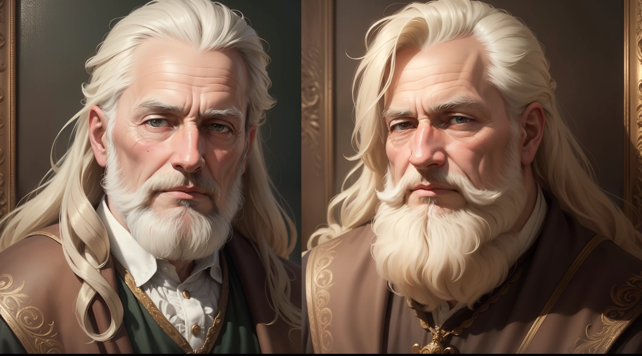 (best quality,4k,8k,highres,masterpiece:1.2),ultra-detailed,(realistic,photorealistic,photo-realistic:1.37),oil painting,portrait,historical,aged,fine details,old-fashioned attire,detailed facial features and expression,wise and weathered eyes,long flowing beard,crisp and distinct facial lines,soft and natural skin texture,antique background,vibrant colors,subtle lighting,classic color palette,baroque style,rich textures and brushstrokes.