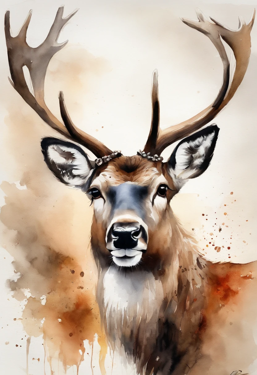 (a reindeer),oil painting,beautiful nature landscape,detailed fur,brown eyes and antlers. (best quality,highres,vivid colors)(realistic:1.37)(portraits)