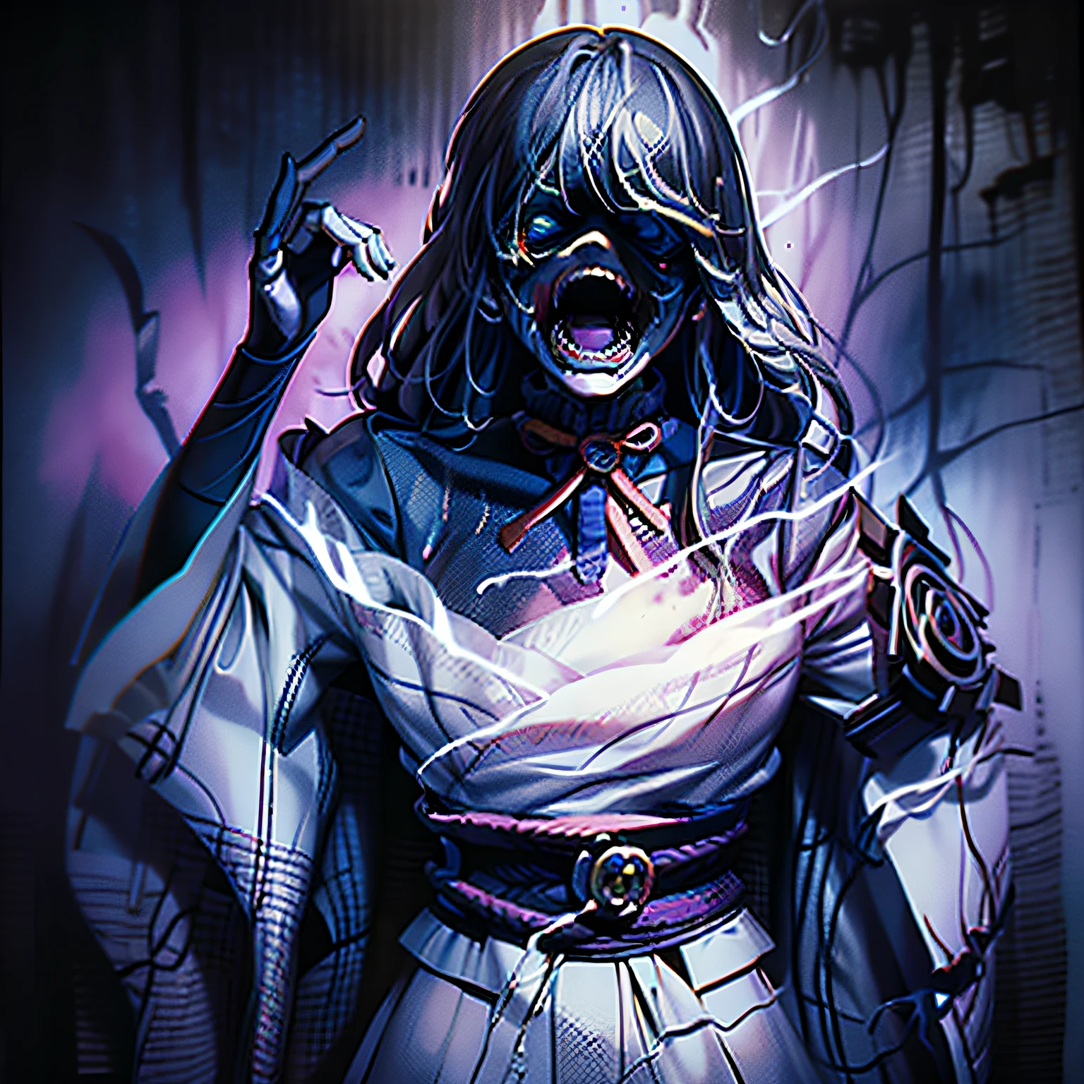 Blonde screaming realistically., an ominous fantasy illustration, dan mumford tom bagshaw, Dark Fantasy Art Style, Beautiful illustration for decoration, Dark, But detailed digital art, fantasy horror art, dark fantasy style art, Beksinski and James Jean, inspired by Aleksi Briclot, Dark Fantasy Illustration