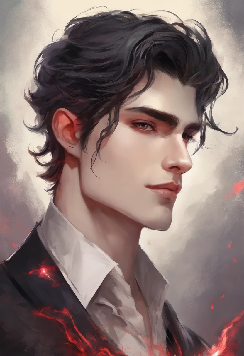 high quality photorealistic image of a man with black hair and red eyes wearing a choke, androgynous vampire, vampire of clan lasombra, male vampire, male vampire evil devious male, handsome male vampire, ((red)) baggy eyes, red eyes wearing goth makeup, black ((Black)) lipstick dark piercing eyes, with haunted eyes and dark hair. MALE gender neutral androgenous beautiful young man, sharp jaw, male features, porcelain skin