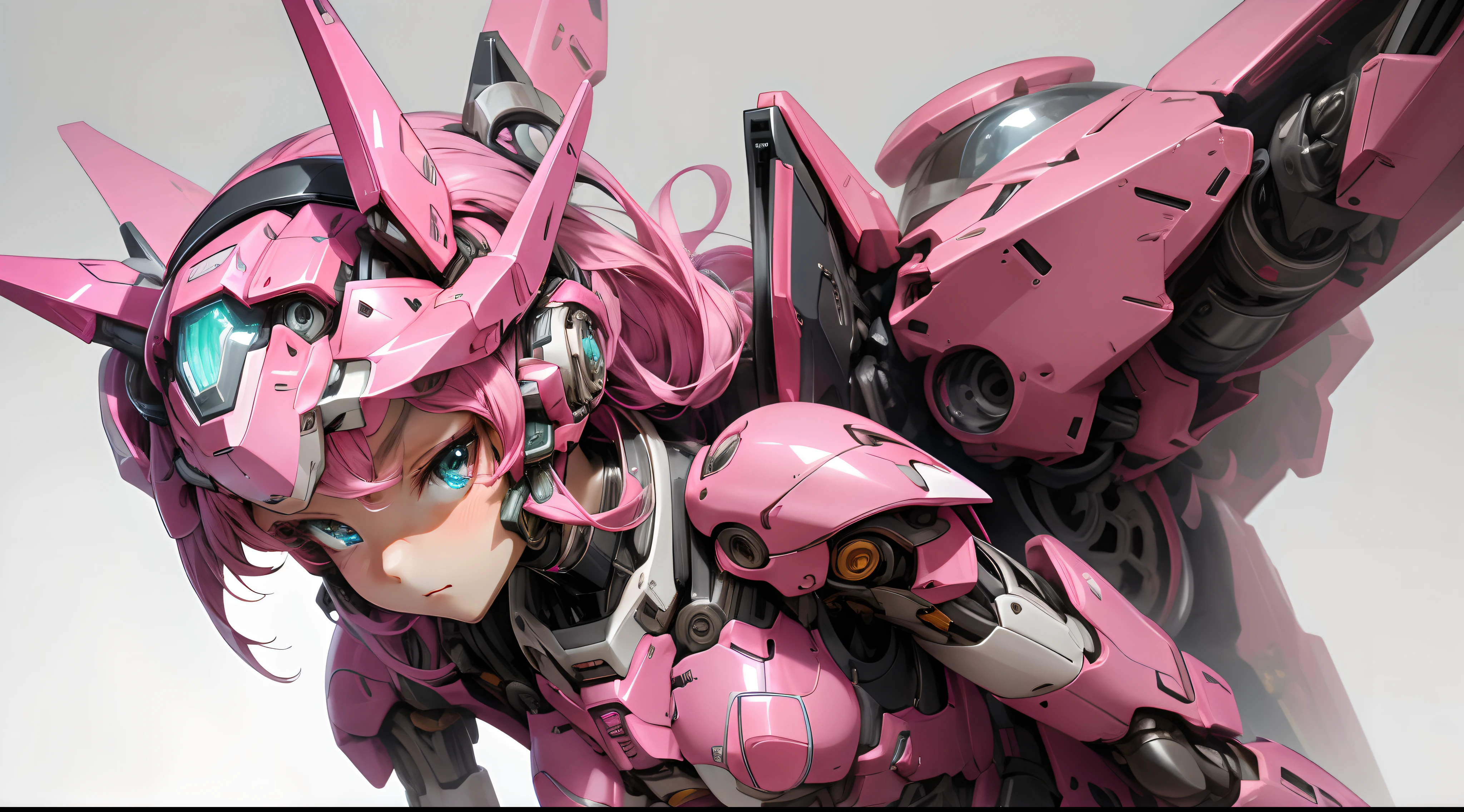 mecha musume, mechanical parts, robot joints, headgear, full armor,1girl, solo, (masterpiece, best quality, high quality, highres, ultra-detailed), pink color