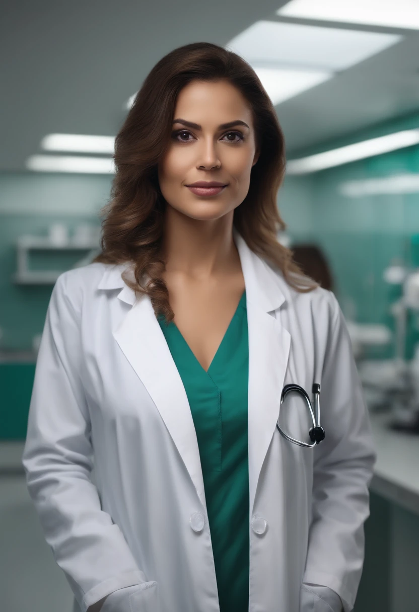 Profile photo of a Brazilian medical woman in a naturally super realistic lab coat, realismo, 4k, full hd, olhar penetrante