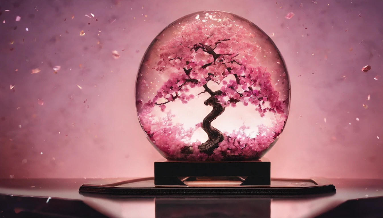 sakura tree in a bottle, fluffy, realistic, atmospheric light refraction, by lee jeffries nikon d850 film stock photograph 4 kodak portra 400 camera f1.6 lens rich colors hyper realistic lifelike texture dramatic lighting unreal engine trending on artstation cinestill 800, Style-Glass