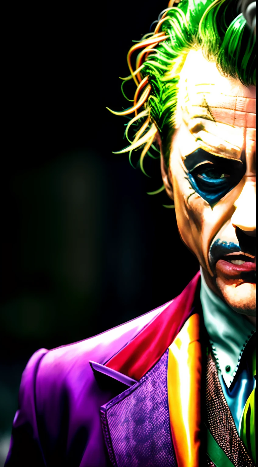 (extremely detailed 8k wallpaper), a medium shot photo of Robert Downey Jr as a the joker, Intricate, High Detail, dramatic, wrecked city background