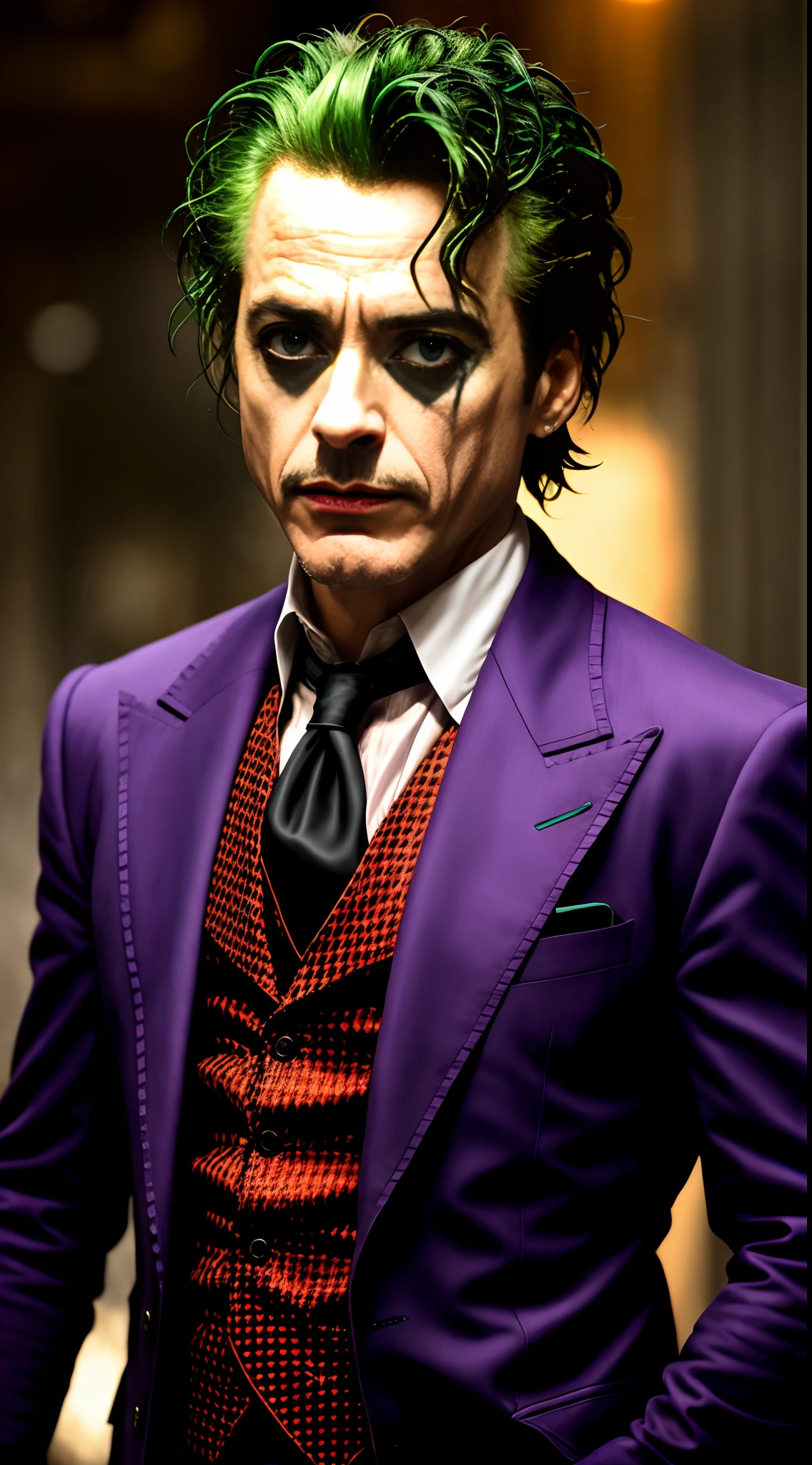 (extremely detailed 8k wallpaper), a medium shot photo of Robert Downey Jr as a the joker, Intricate, High Detail, dramatic