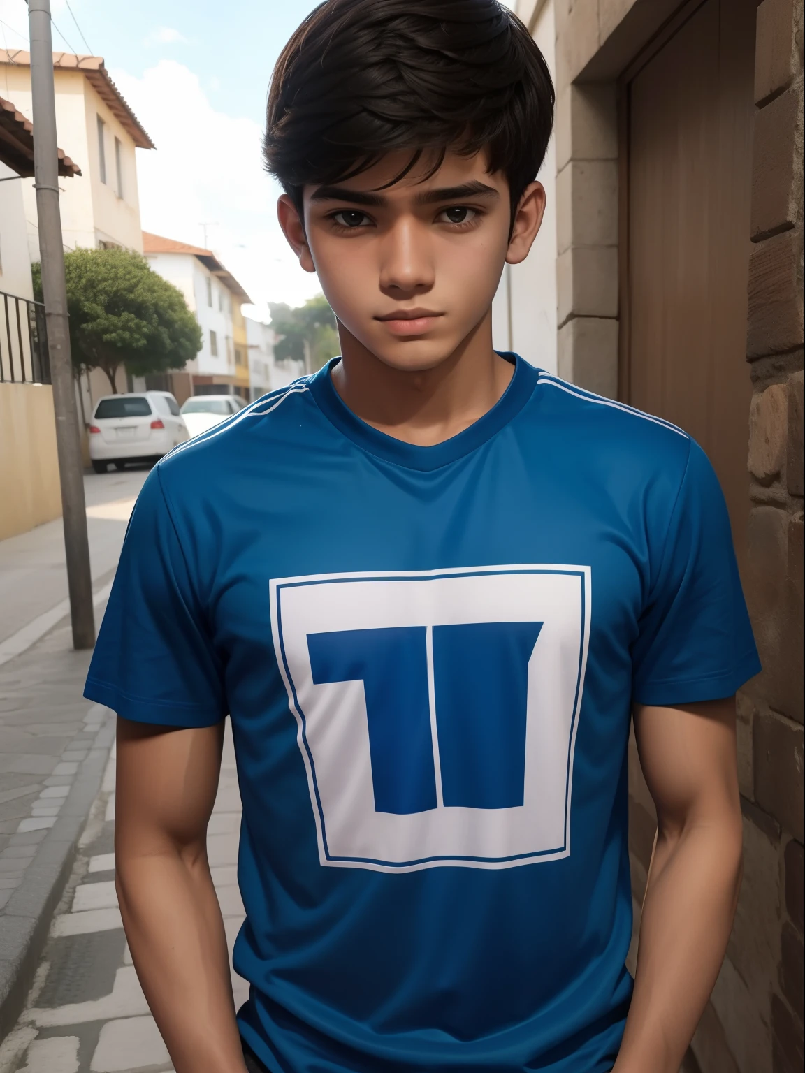 garoto adolescente de 16 anos de camisa azul