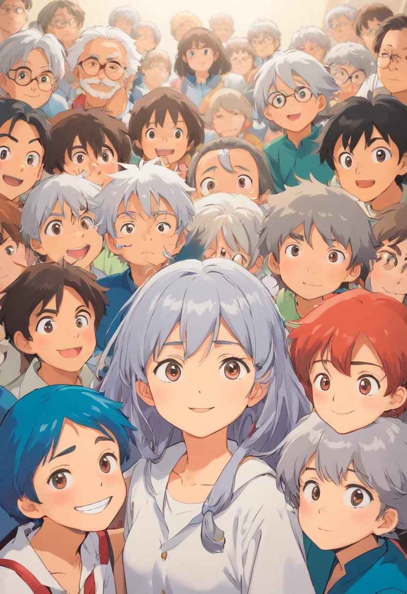 In the classroom，A girl with silver hair was surrounded by many boys
