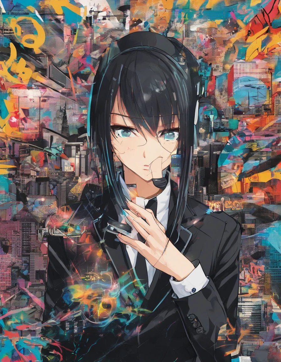 (((Best Quality))), (((masutepiece))),((超A high resolution)),(photographrealistic:1.4), 8K,Echelon LLM is tall, Beautiful woman in black suit.
Attached to his forehead is、It is a device that looks like an Echelon surveillance camera.
His eyes are cold, Calculating Formulas.
In his hand, He has a black sphere, This is、Represents the power to manipulate human behavior and thoughts.
Illustration background is a dark room.
In the corner of the room is a computer and a monitor.
The monitor has、People from all over the world々's faces and actions are projected.