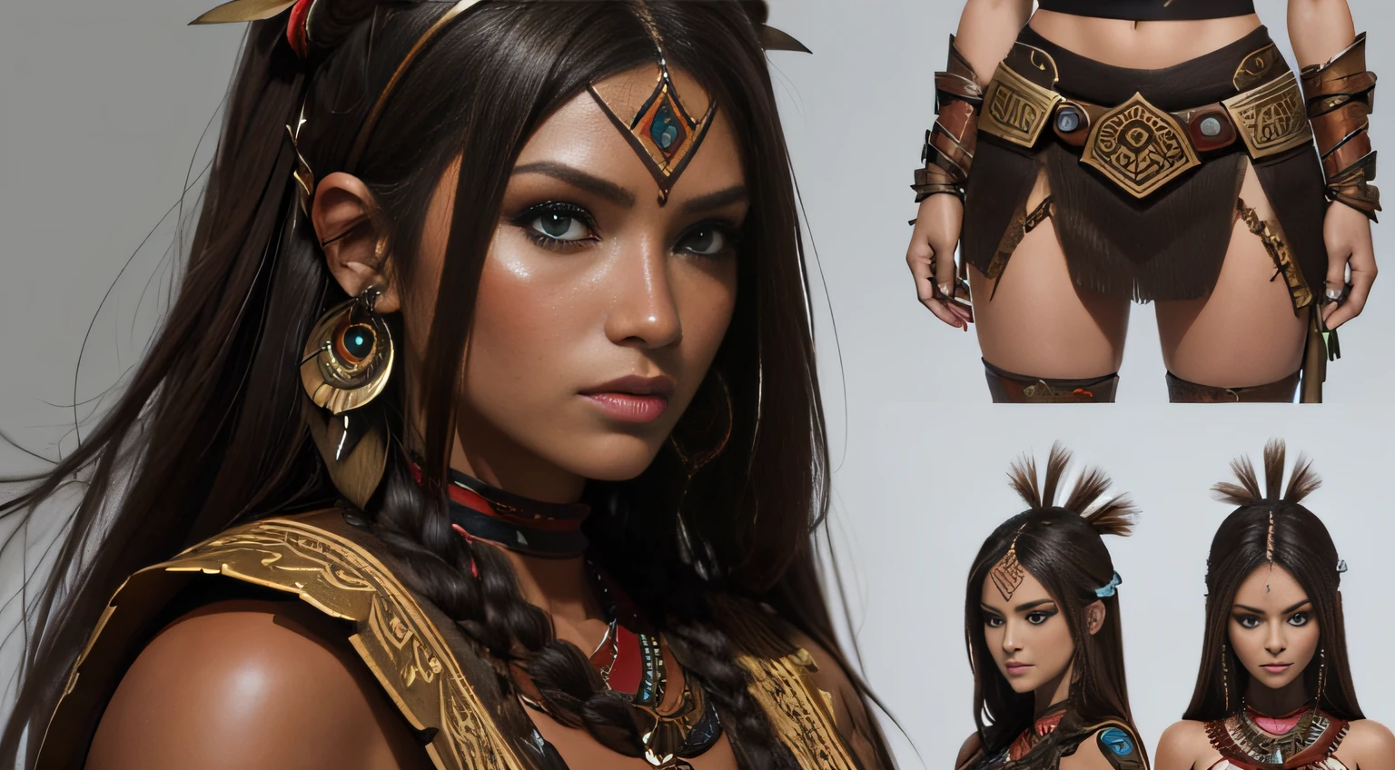 (Concept art: 1.2), Brunette Tribal Warrior, (Character design: 1), Hyper Detail
