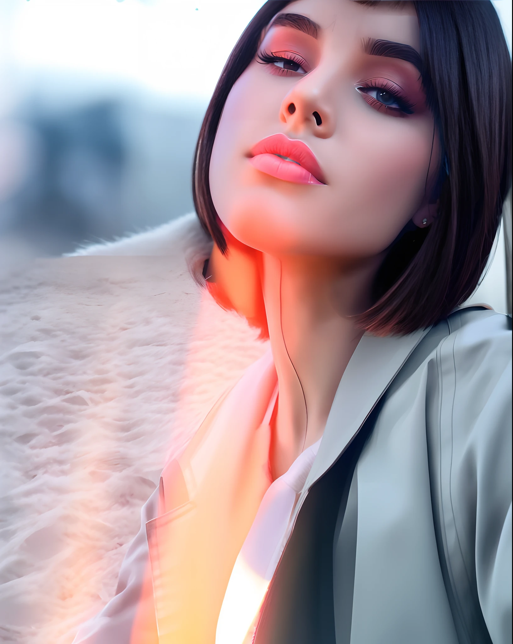 (best quality,ultra-detailed,photorealistic),portrait,sharp focus,hairstyle,medium:carved wood,beautiful detailed eyes,beautiful detailed lips,shades of brown and brunette,trendy haircut,perfectly styled,square face shape,brunette,professional,model,high fashion,stylish clothing,confident expression,studio lighting,subtle highlights,vivid colors,bokeh.