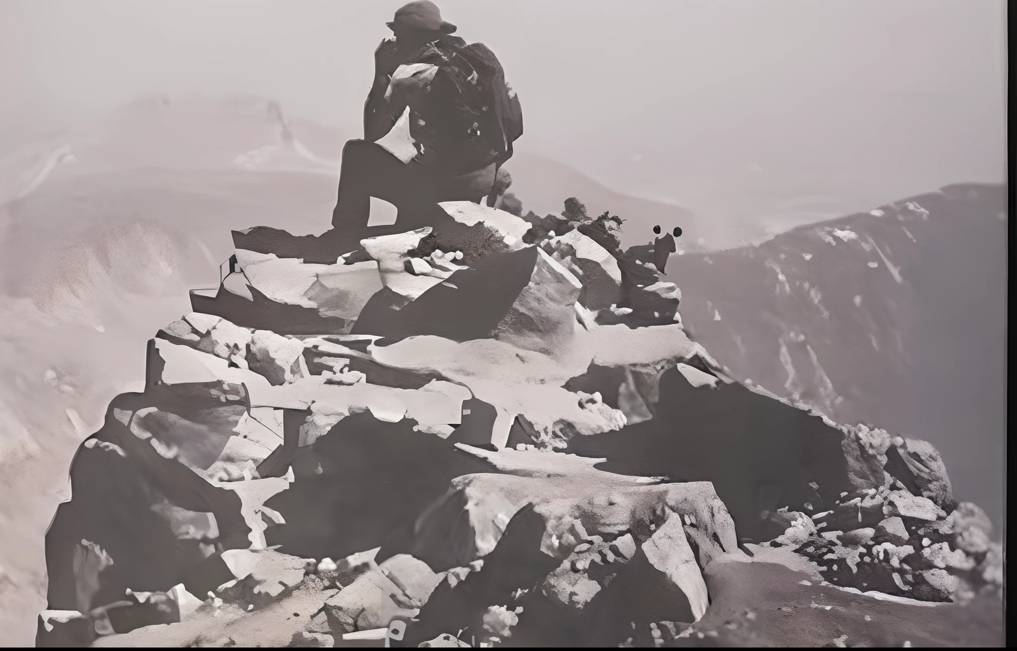 foto de uma garota sentada em uma rocha com uma mochila, sentado em uma rocha, no topo de uma montanha, no topo de uma montanha, em uma montanha, no topo de uma montanha, standing on mountain, sentado em rochas, em uma rocha, standing on the top of a mountain, sharp edge, sentado no topo de uma montanha empoeirada, garota sentada olhando pelo binoculo, foto 8k, foto realista, foto detalhada, high definition photo, foto colorida