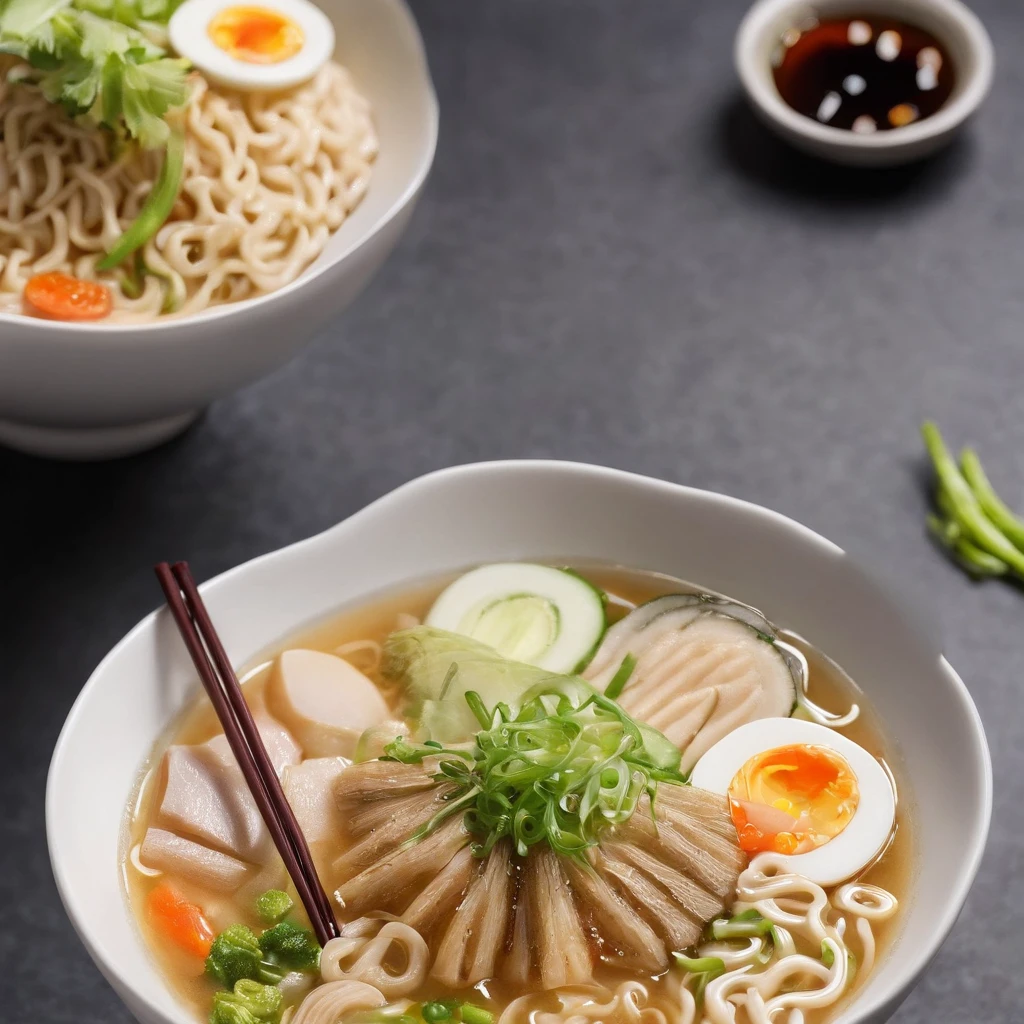 Ramen, steam,masterpiece,top-quality,professional photograpy,detail portrayal,8K,the background is white