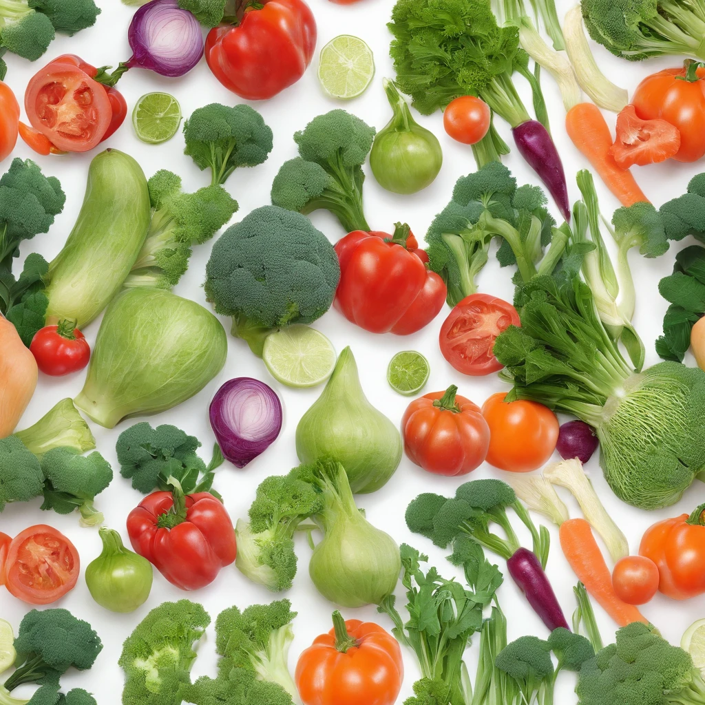 Assorted vegetables, masterpiece,top-quality,professional photograpy,detail portrayal,8K,the background is white