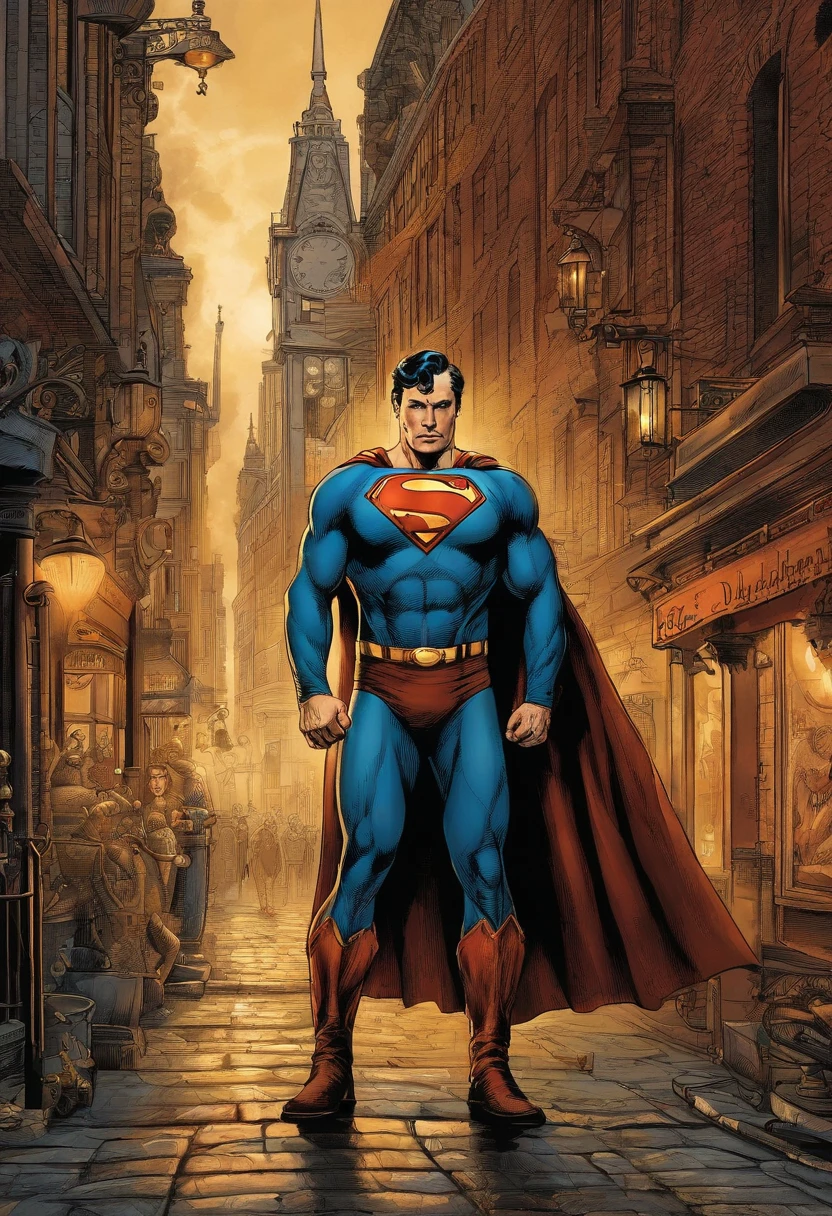 Superman, dc, caminando por una calle, Nueva York, Gente observando, alegria, admiracion, Posicion de pie, dinamico, altamente detallado, enfoque nitido, 8k, resolucion de alta definicion, arte de alex ross, noche, luces de ciudad
