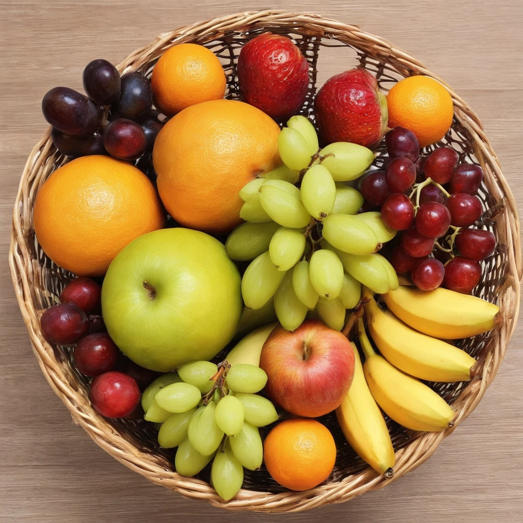Assorted fruits in a basket, masterpiece,top-quality,professional photograpy,detail portrayal,8K,the background is white