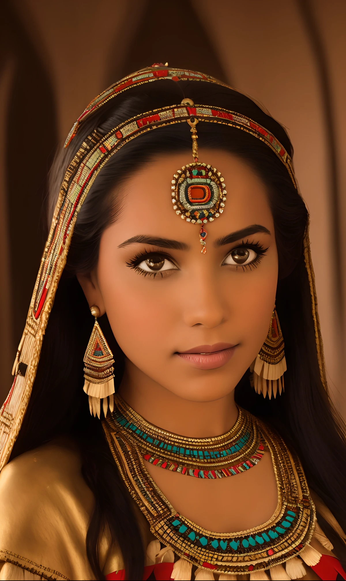 masterpiece, a aztec princess woman), medium peark brasts, in front a piramid, native dress, hi quality, cutty girl,  beautiful detailed face, looking at viewer, gold jowels