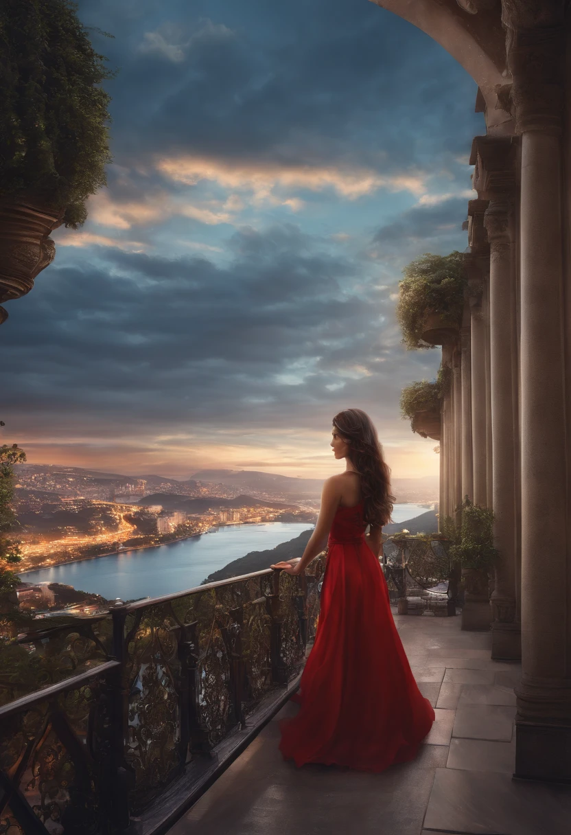 (master part,Mais recente,excepcional:1.2), anime,1girl,franja,preto_Hair, belos olhos 8k,azul_heaven,ponte,Building,castelo,cidade,Cityscape,Cloud,dia,vestir,Olhando_em_visualizador,ao ar livre,vermelho_Gravema,vermelho_fita,fita,Rio,curto_Hair,curto_Mangas,heaven,highrise,sozinho,Standing,cidade,water