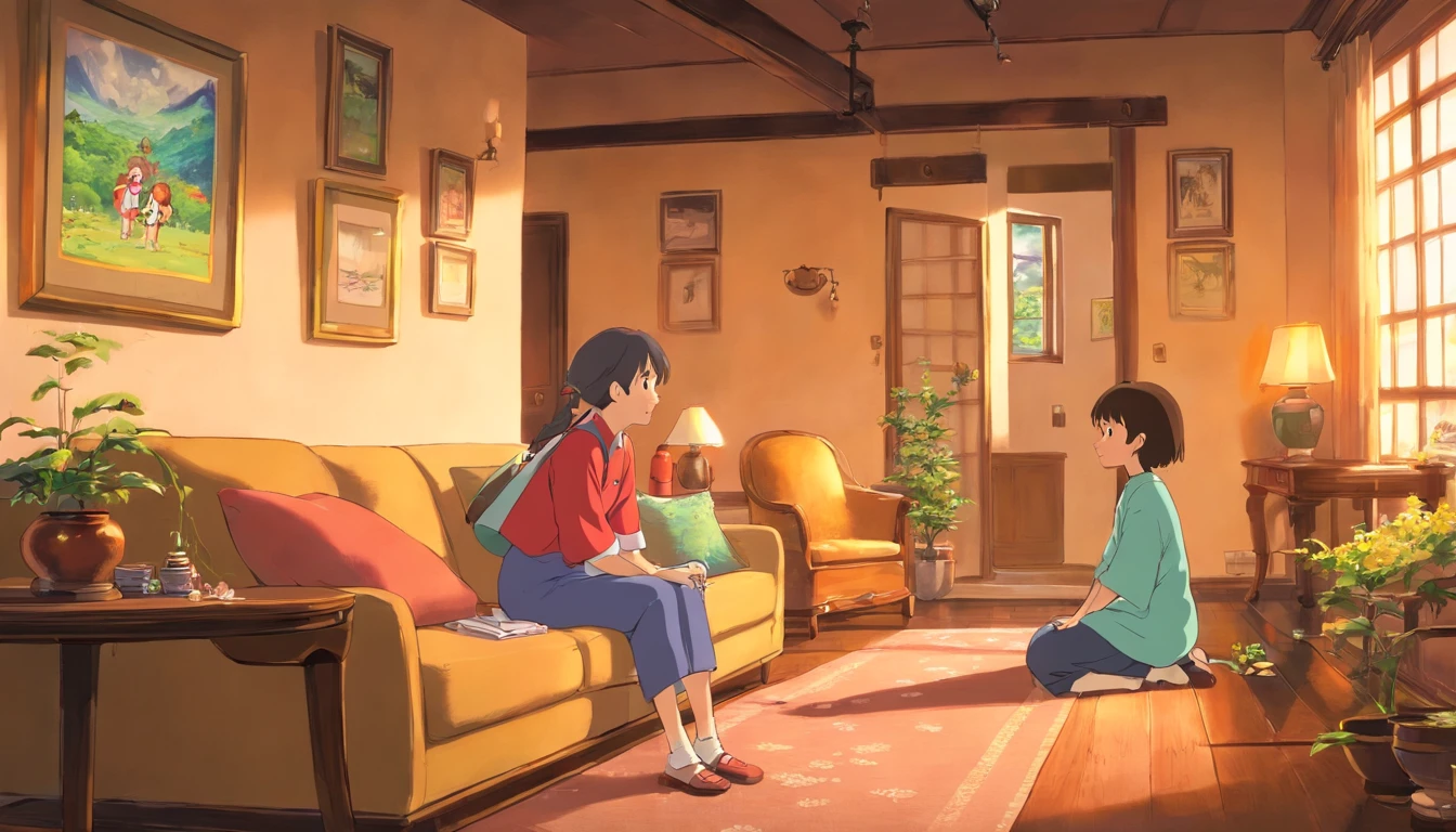 in living room,The girl hugged her mother and cried,Dad was watching