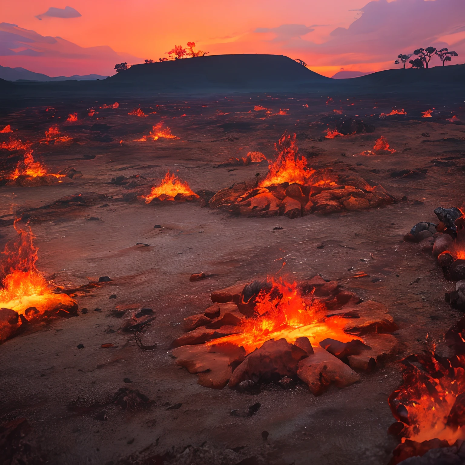 Arte realista, Paisagem infernal, apocalyptic, fantasia sombria, red skies, Rios de fogo e lava, Nuvens de Grices, cacto, Espinhos, skulls on the floor, arid, PECADO, inferno, Lutas, guerra,