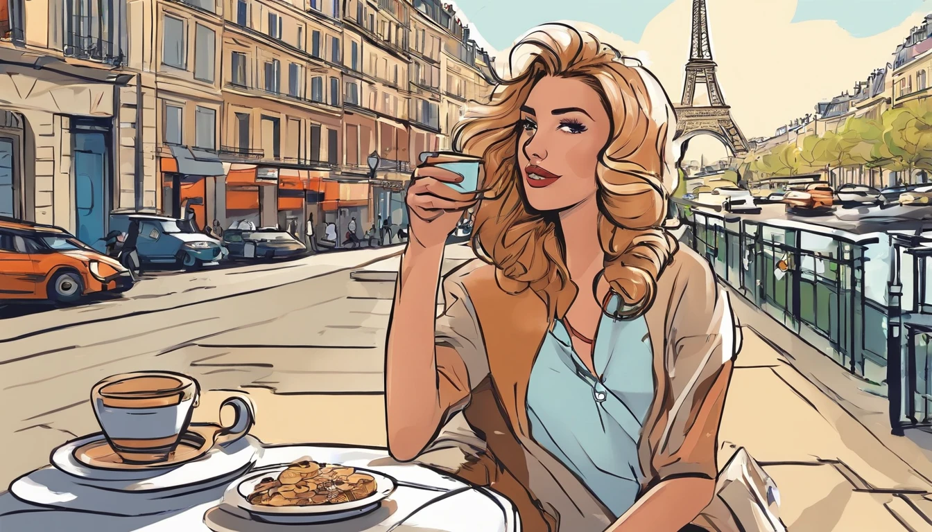 Attractive young woman, drinking coffee in paris,
