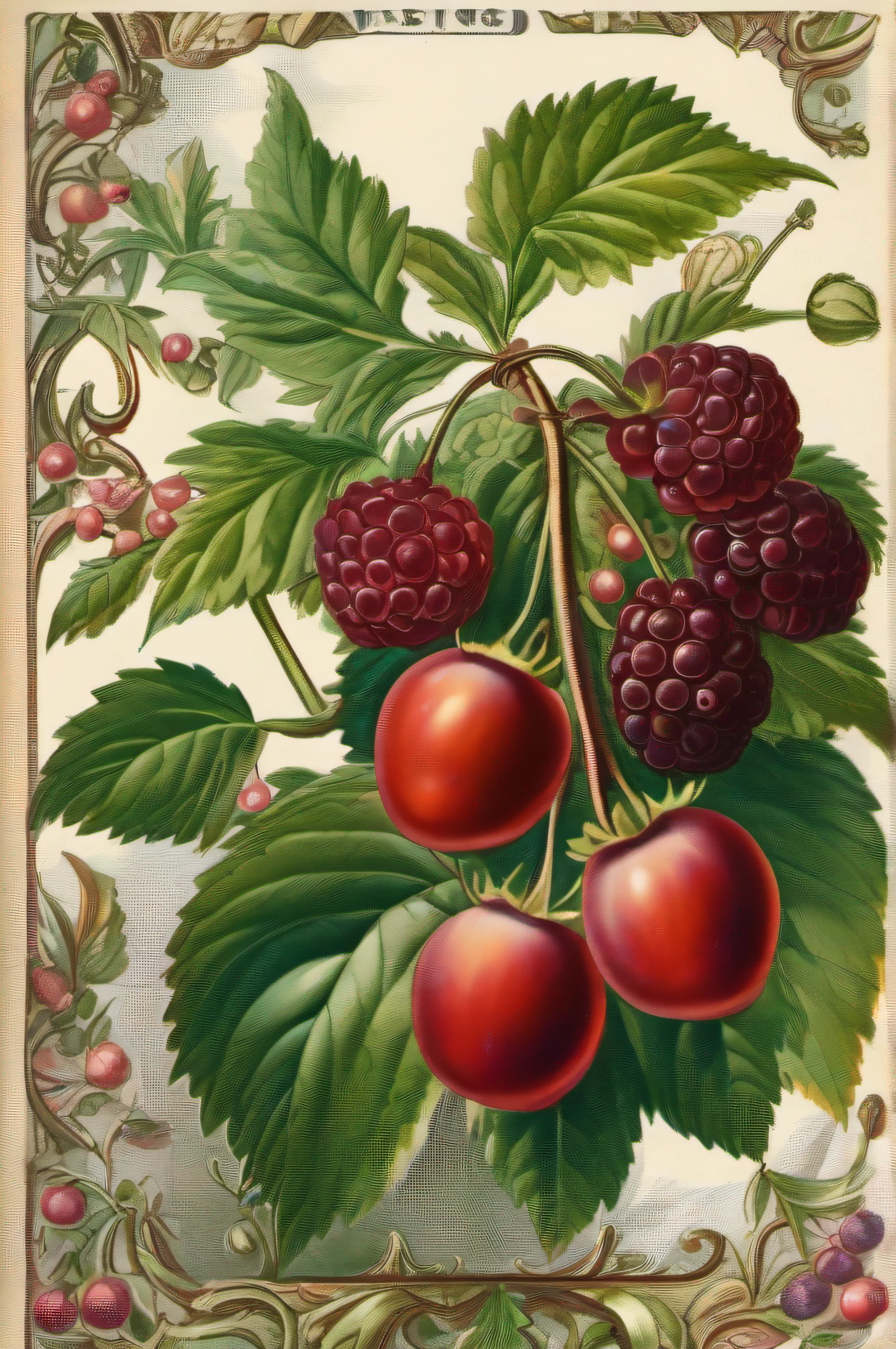 ((without people)) ((nobody)) Vintage Victorian style, Precise vintage encyclopedia (best quality:1.2), (detailed:1.2), (masterpiece:1.2), vintage illustrations of impossible berries, botanical illustration