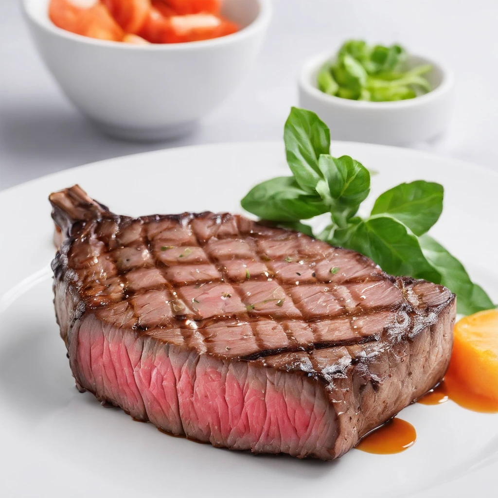 steak, ​masterpiece,top-quality,professional photograpy,detail portrayal,8K,the background is white