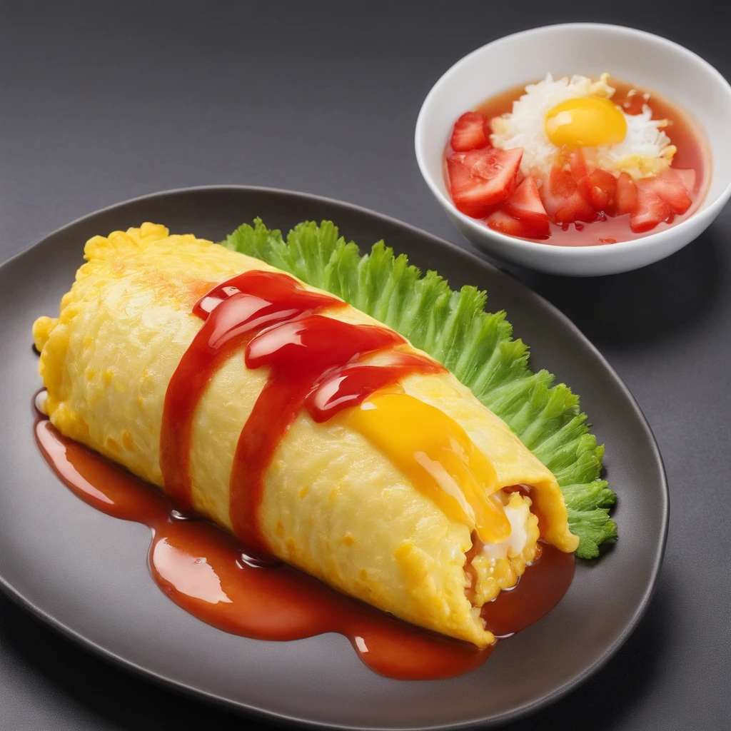 Omurice, ​masterpiece,top-quality,professional photograpy,detail portrayal,8K,the background is white