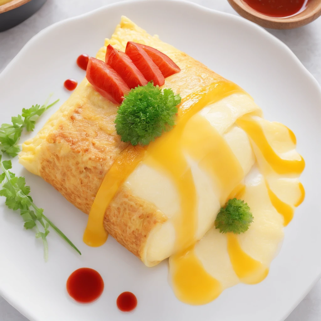 Omurice, masterpiece,top-quality,professional photograpy,detail portrayal,8K,the background is white