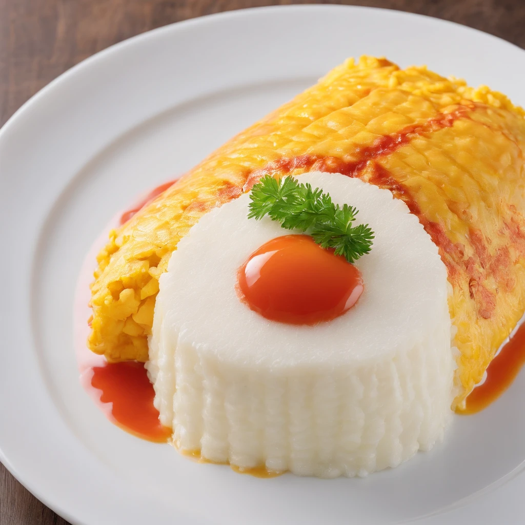 Omurice, ​masterpiece,top-quality,professional photograpy,detail portrayal,8K,the background is white