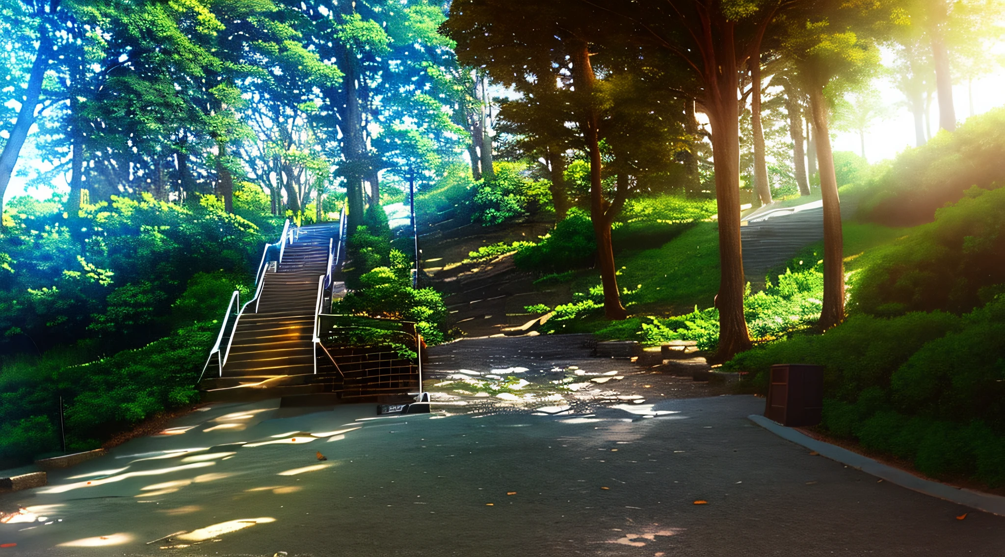 stairs in the park with trees