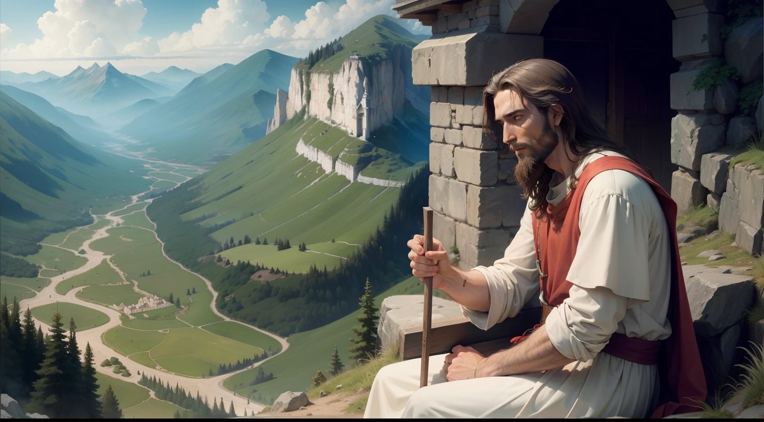 John the Baptist and Peter with Jesus Christ on the side of the mountain