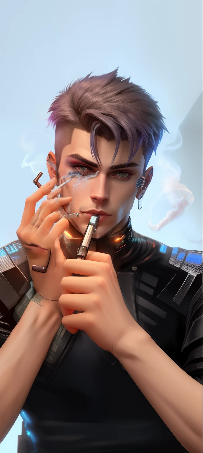 Cyber punk handsome boy smoking