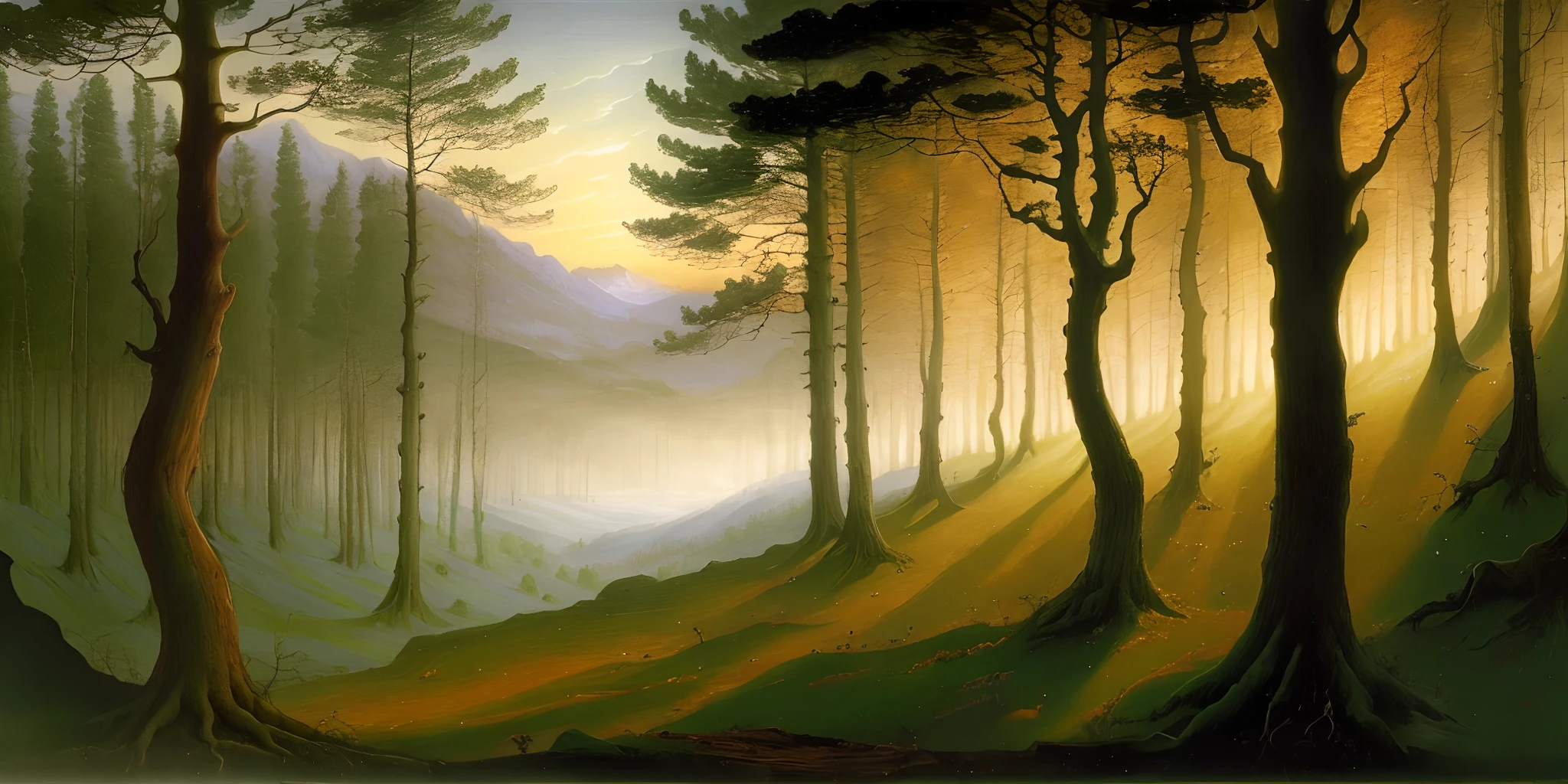 Caspar david friedrich german landscape painting 1:1, dark forests, dysantrop