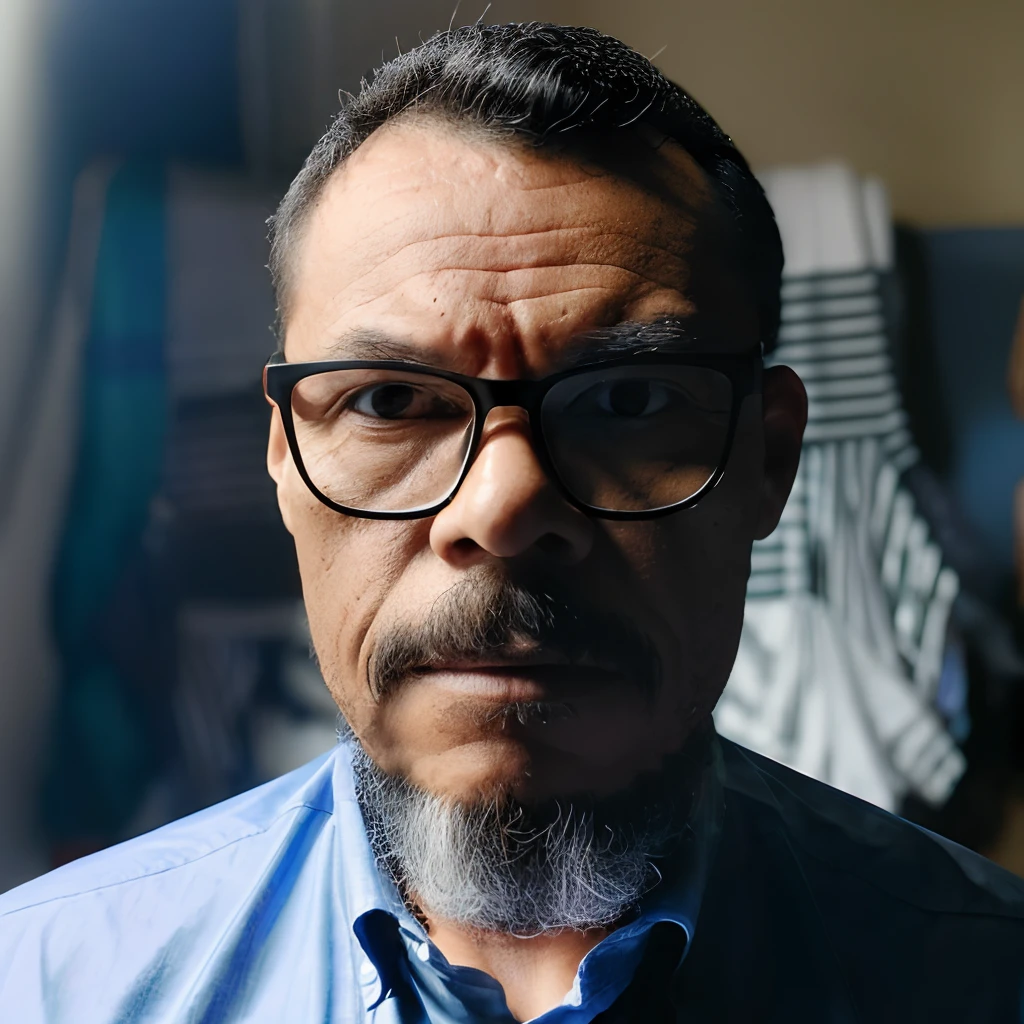 guttonerdvision10, "Capture a stunning discreet photograph-style portrait of a man wearing glasses and a checkered shirt. Create a dramatic atmosphere with strong contrasts between light and shadow. Destaque os detalhes intrincados de seu rosto e roupas. Make sure the composition emphasizes the subject's mood and character. Use subtle, controlled lighting to achieve the desired effect."