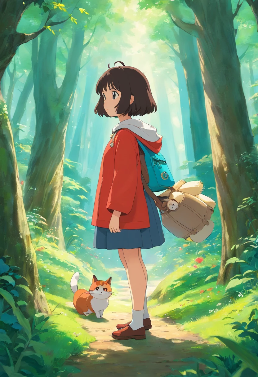 Um rapaz de pele branca e cabelo cinza e um rapaz de pele negra e cabelo azulado, caminhando juntos numa trilha encantada, magical forest environment, riacho com luzes cintilantes, animais encantados acompanham, gato, coelho, esquilo, fada borboleta, 3d, anime, obra prima