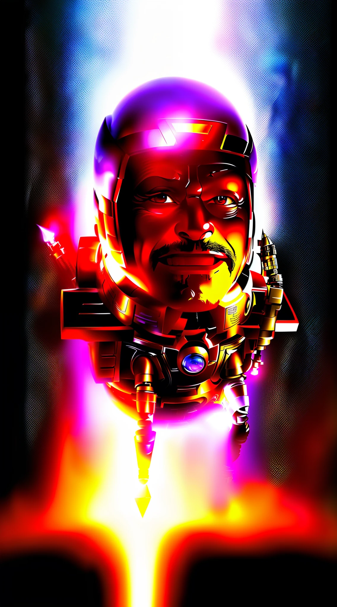 (extremely detailed 8k wallpaper), a medium shot photo of Robert Downey Jr as modok, Intricate detail, High Detail, dramatic, evil smile, apocalyptic background, head room space, 8k, photorealistic, full body shot