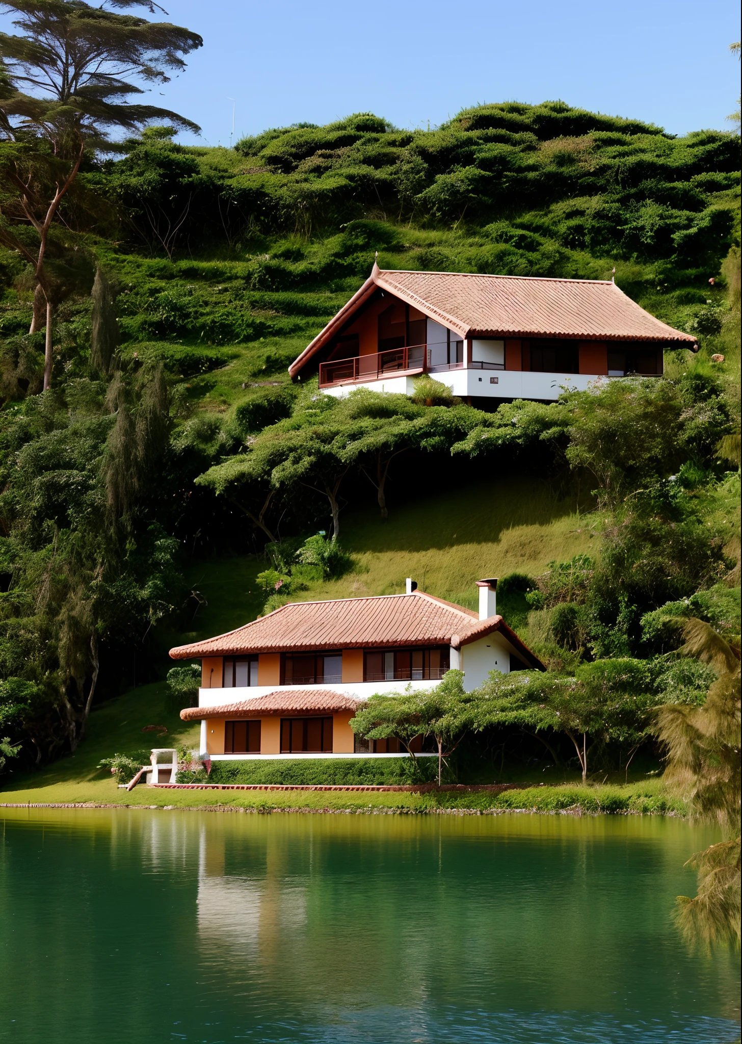 uma casa aconchegante na beira de um lago.