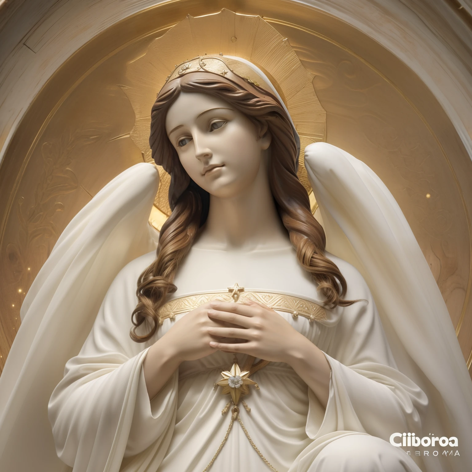(((Blessed Virgin Mary of Mount Carmel))) Luminoso, en estilo similar al del artista WILLIAM ADOLPHE BOUGUEREAU, obra maestra, (La mejor calidad: 1.2), (super fine: 1.2), illustration, (extremadamente delicado y hermoso: 1.2), movie angle, flotante, (Hermoso ojo de detalle: 1.1), (detalle luz: 1.1), Movie Lights, Cielo delicado, ojos azules, (Cola de caballo alta: 1.1), capa, ojuelos, cielo estrellado, (light particles: 1.1) dibujo, flor. (obra maestra), (La mejor calidad), (fotorrealista:1.3), 8k, Textura detallada de la piel, Textura detallada de la tela, hermosa cara detallada, Detalles intrincados, ultra detallado (cuerpo de cuerpo entero:1.2)