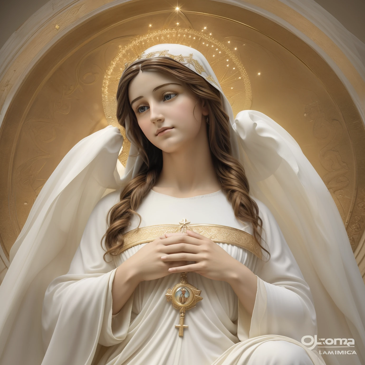 (((Blessed Virgin Mary of Mount Carmel))) Luminoso, en estilo similar al del artista WILLIAM ADOLPHE BOUGUEREAU, obra maestra, (La mejor calidad: 1.2), (super fine: 1.2), illustration, (extremadamente delicado y hermoso: 1.2), movie angle, flotante, (Hermoso ojo de detalle: 1.1), (detalle luz: 1.1), Movie Lights, Cielo delicado, ojos azules, (Cola de caballo alta: 1.1), capa, ojuelos, cielo estrellado, (light particles: 1.1) dibujo, flor. (obra maestra), (La mejor calidad), (fotorrealista:1.3), 8k, Textura detallada de la piel, Textura detallada de la tela, hermosa cara detallada, Detalles intrincados, ultra detallado (cuerpo de cuerpo entero:1.2)