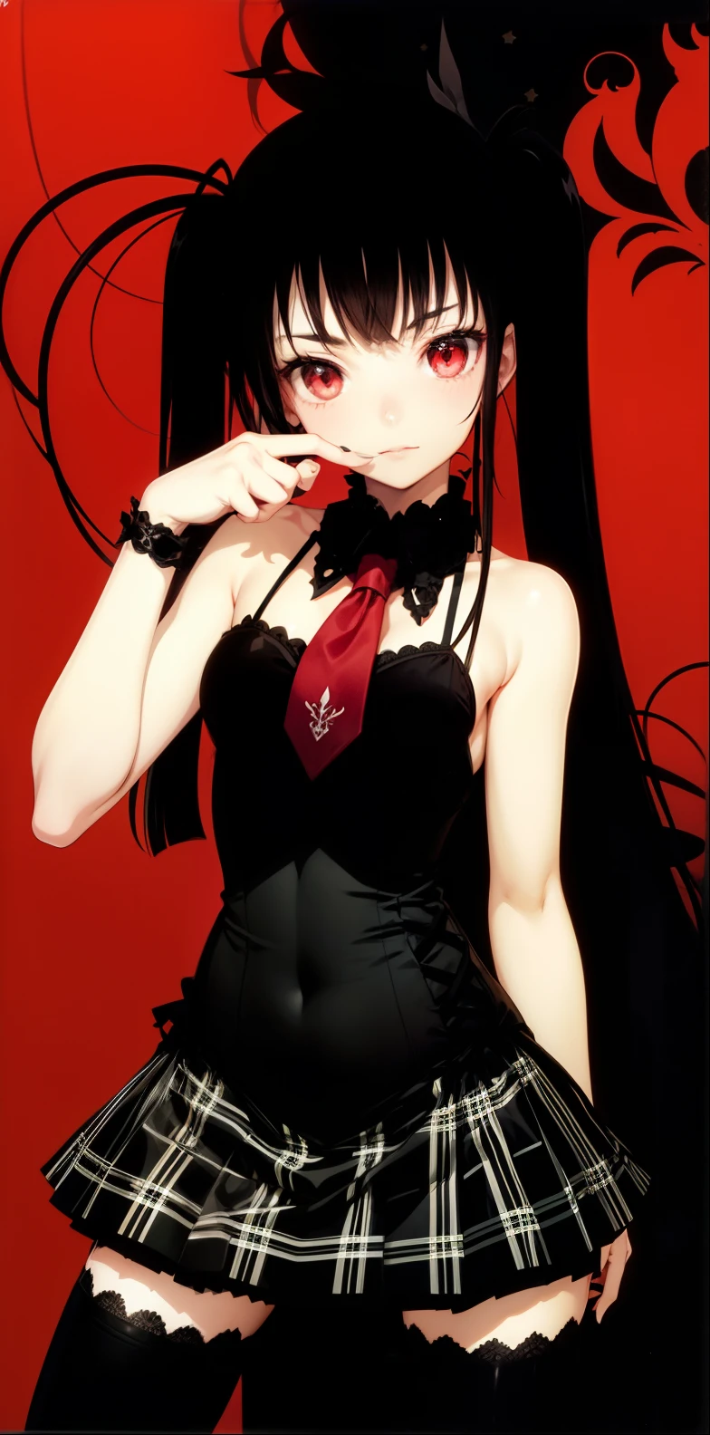 Artwork, 1 Girl, Enma Ai, back tight black skirt, tight black sailor uniform, big ass, big thighs, long black hair, red eyes, glowing skin, Enma Ai looking at camera
