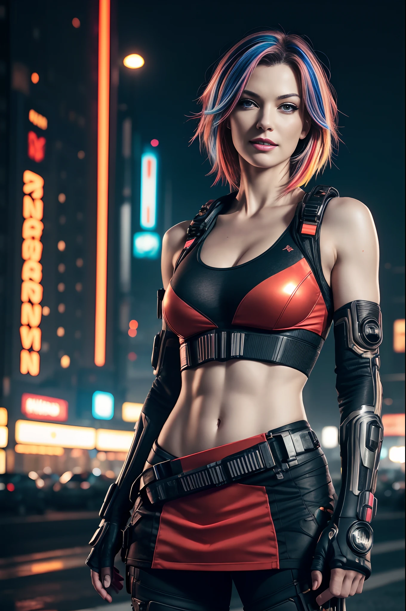 maximum detail, masterpiece, HDR, best quality, UHD Sony a1 mirrorless camera with a wide lens f/1.8 aperture (cinematic still frame, full body shot), 1girl, tight clothes, pigtails, light brown hair, tattoos on arms, super detailed hair, aqua eyes, magic circle, red fire, red flames, wallpaper, landscape, blood, blood splatter, night, light particles, God rays, side lighting, thighs, stylized after Castlevania the TV series, tight ripped leather tank top, leather plaid mini skirt, thigh-highs, shallow depth of field, (((vibrant colors, vibrant theme))), (intricate), (high contrast, photorealistic artwork:1.37), the best quality, 8k, high resolution, masterpiece:1.2), ultra-detailed, (realistic, photorealistic, photo-realistic:1.37), professional art, cinematic movie still, masterpiece, best quality, absurd resolution, 8k, ray tracing, HDR, UHD, volumetric lighting, Unreal Engine 5, Unity Engine, Blender, octane render, exquisite subject composition and use of lighting:1.4, exceptional, award-winning shading:1.38, sharp focus:1.35, low angle, ominous mood, facing the viewer, (in the illustration style of Greg Capullo:1.33 comic book cover artist), (((being chased:1.3 along a rooftop at night by drones, spotlights from the sky))), repeat positive prompts, repeat negative prompts, HDR, 8k, UHD 8K resolution, wide-angle lens, full shot photograph, Absurd resolution, maximum detail, photorealistic, realistic, ultra-realistic, cyberpunk city setting,
