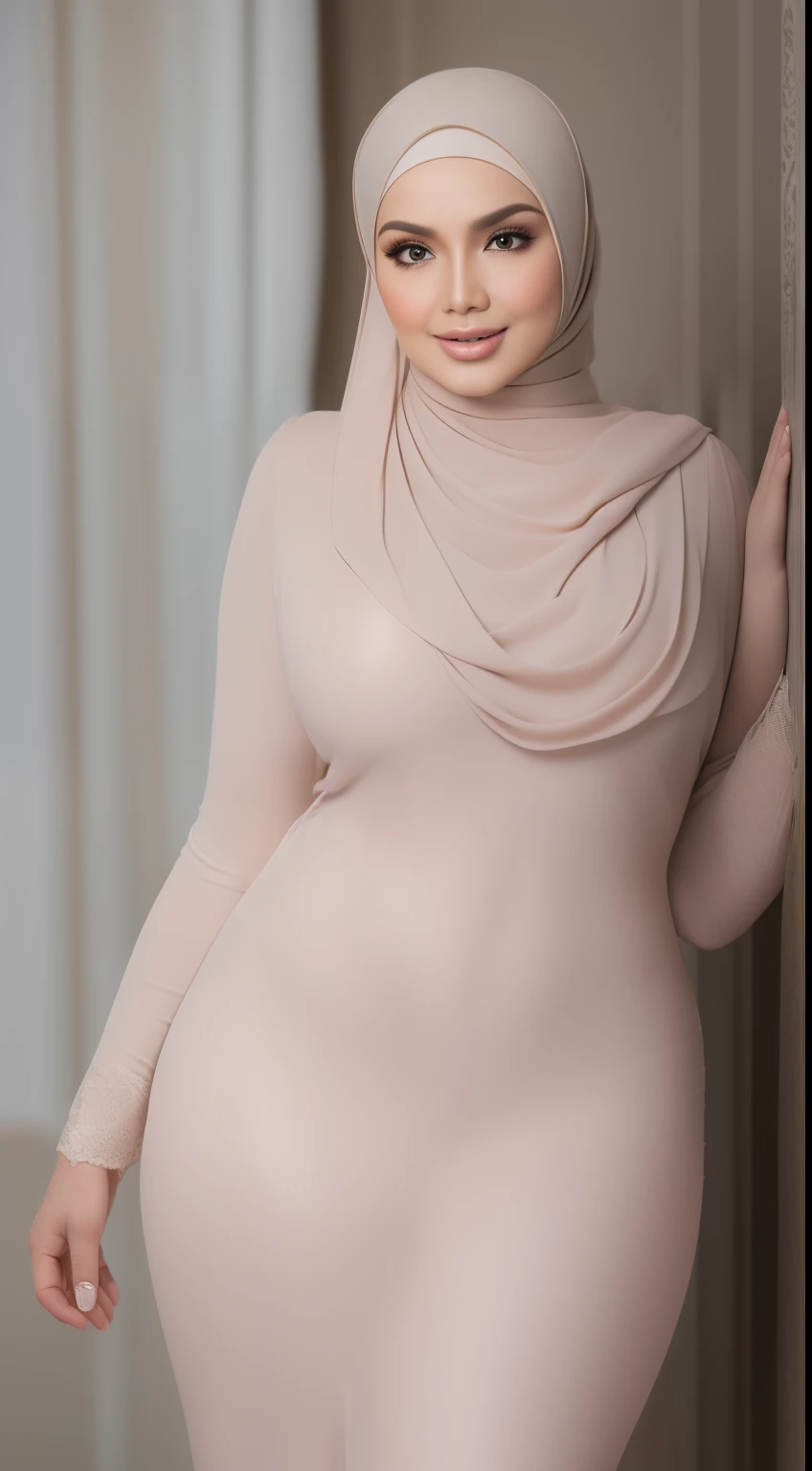 (best quality,4k,8k,highres,masterpiece:1.2),ultra-detailed,(realistic,photorealistic,photo-realistic:1.37), portraits, beautiful hijabis milf wearing tight clothes, busty white skin, perfect body, hourglass figure, thick Ass, full body view, detailed face, mesmerizing eyes, luscious lips, long eyelashes, stunning smile, fashionable outfit, confident pose, elegant posture, stylish hijab, natural lighting, vibrant colors