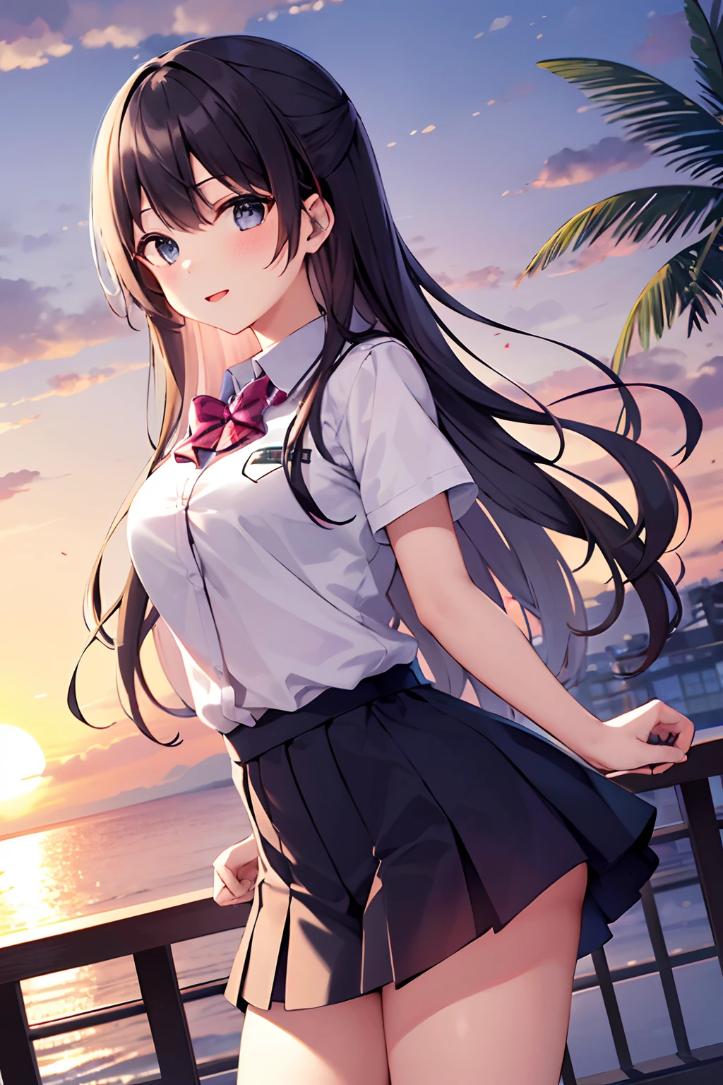 {master part}, {extremely high quality},1 girl,escola_uniforme,Sunset