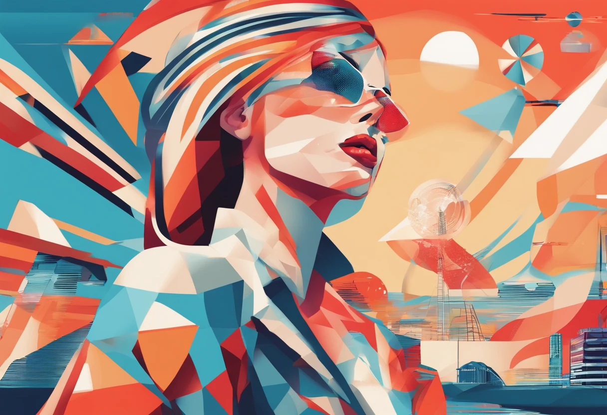 (Nvinkpunk:1.2), uma mulher inspirada em Karen Gillan, onda de luz, sun sunset, blue skies, intrincado, altamente detalhado
