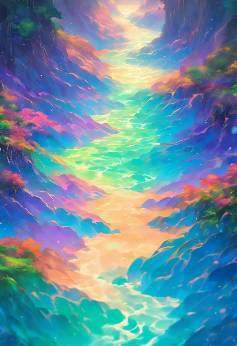 Tatsuki Arisawa (bleach), an abstract artist known for her unique use of acrylic pouring - using acrylic paints in shades of blues, greens, and purples, creates a mesmerizing artwork that captures the essence of serenity and peace. The dominant color scheme of the artwork consists of cool tones, including shades of blues, greens, and purples, which evoke a sense of tranquility. The addition of wet and compacted sand can enhance the texture and tactile element of the artwork. The colors in the artwork are geometrically organized in precise patterns, creating a harmonious composition. As you gaze upon this image, you are transported to a serene environment where the interplay of colors and textures invites you to immerse yourself in the artwork's peaceful atmosphere