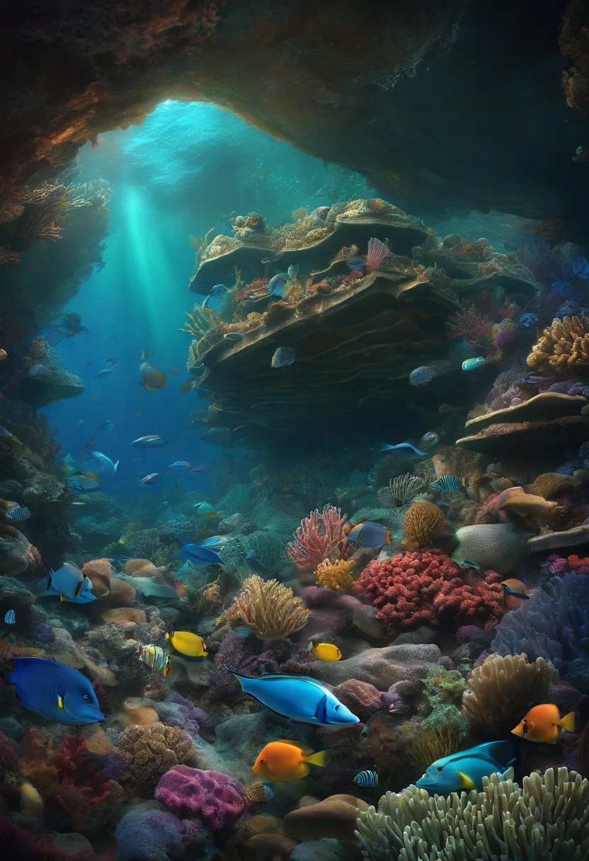 Toothbrush, fin, tirelessly, coral reef, shipwreck, clean teeth, shiny teeth, colorful, drawing
--ar 16:9 --up beta --s 750