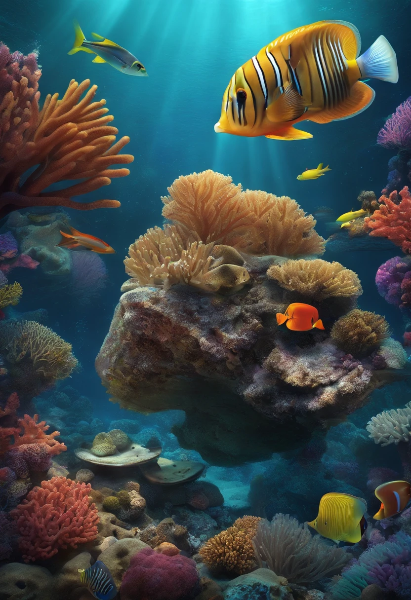 Toothbrush, fin, tirelessly, coral reef, shipwreck, clean teeth, shiny teeth, colorful, drawing
--ar 16:9 --up beta --s 750