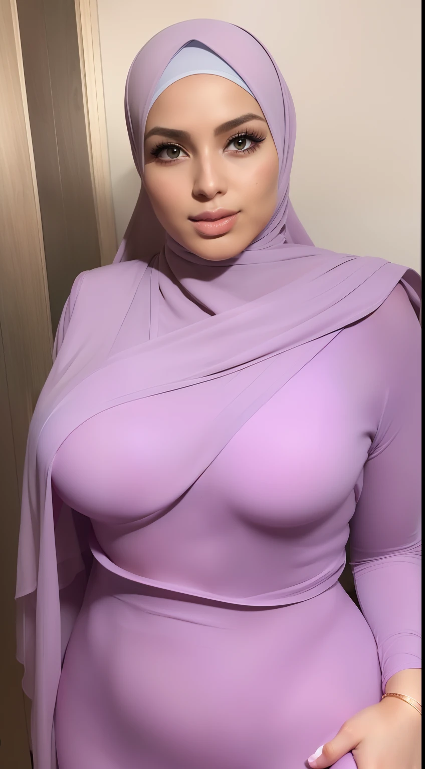 (best quality,4k,8k,highres,masterpiece:1.2),ultra-detailed,(realistic,photorealistic,photo-realistic:1.37), portraits, beautiful hijabis milf showing boobs, busty white skin, perfect body, hourglass figure, thick Ass, full body view, detailed face, mesmerizing eyes, luscious lips, long eyelashes, stunning smile, sexy outfit, confident pose, elegant posture, sexy hijab, natural lighting, vibrant colors, wear tight until you see the shape of the body