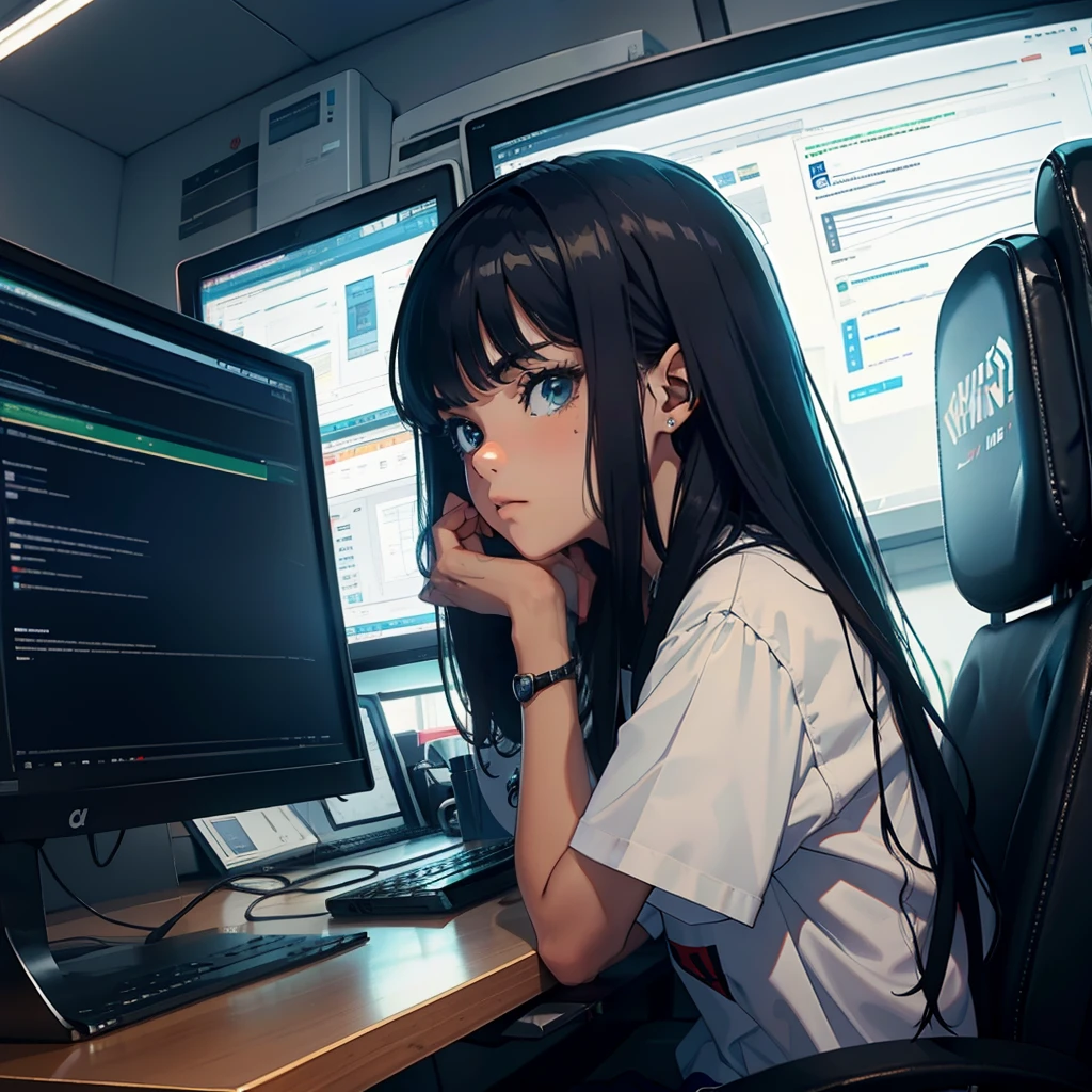 Um jovem de 18 anos senta-se em frente a um computador, irritado de olhos fechados